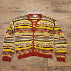 Autumn Colour Striped Fair Isle Style Cardigan